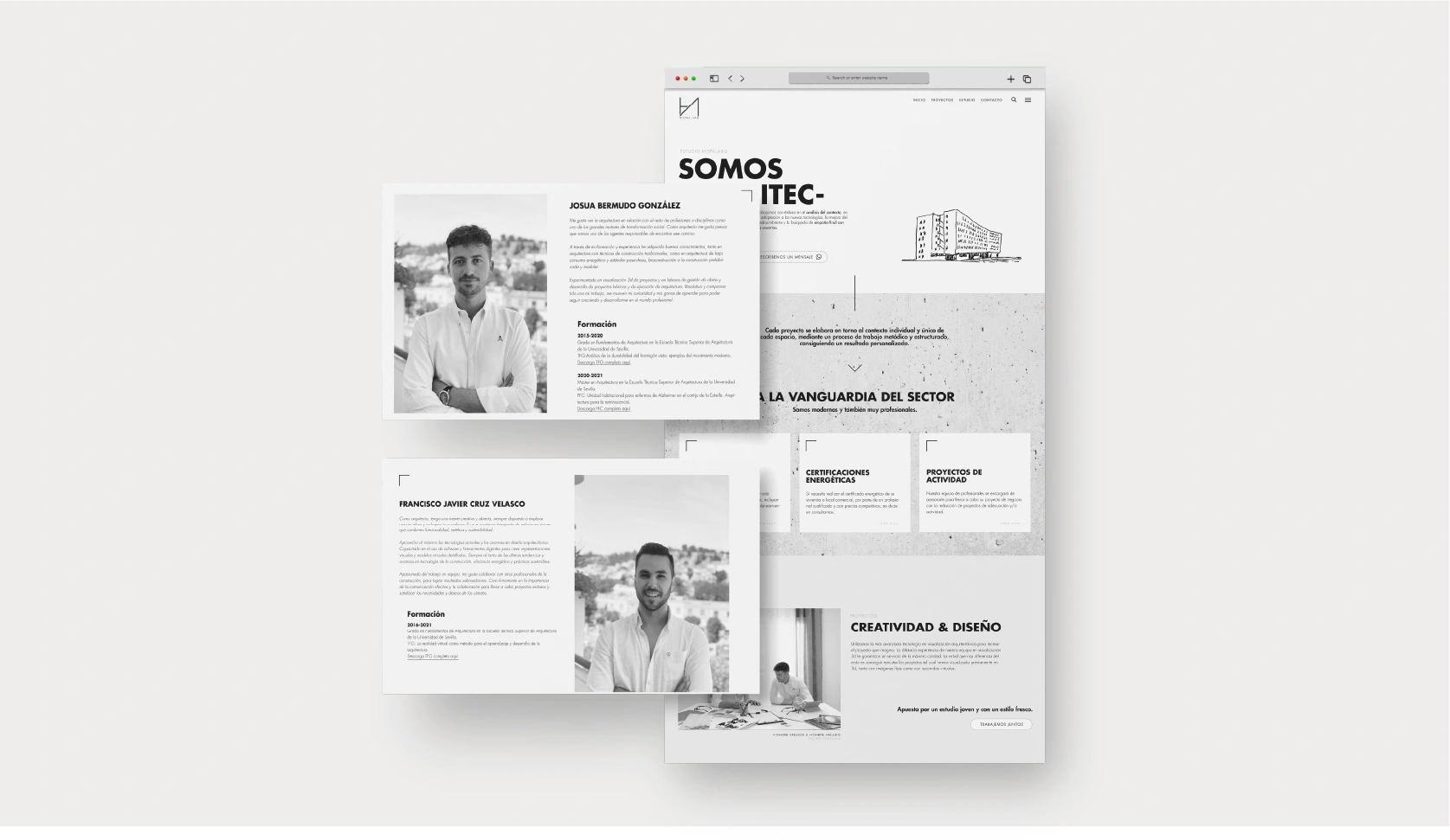 Universo gráfico y presencia digital que refleja el espíritu fresco e innovador de Hispalarq Arquitectos.