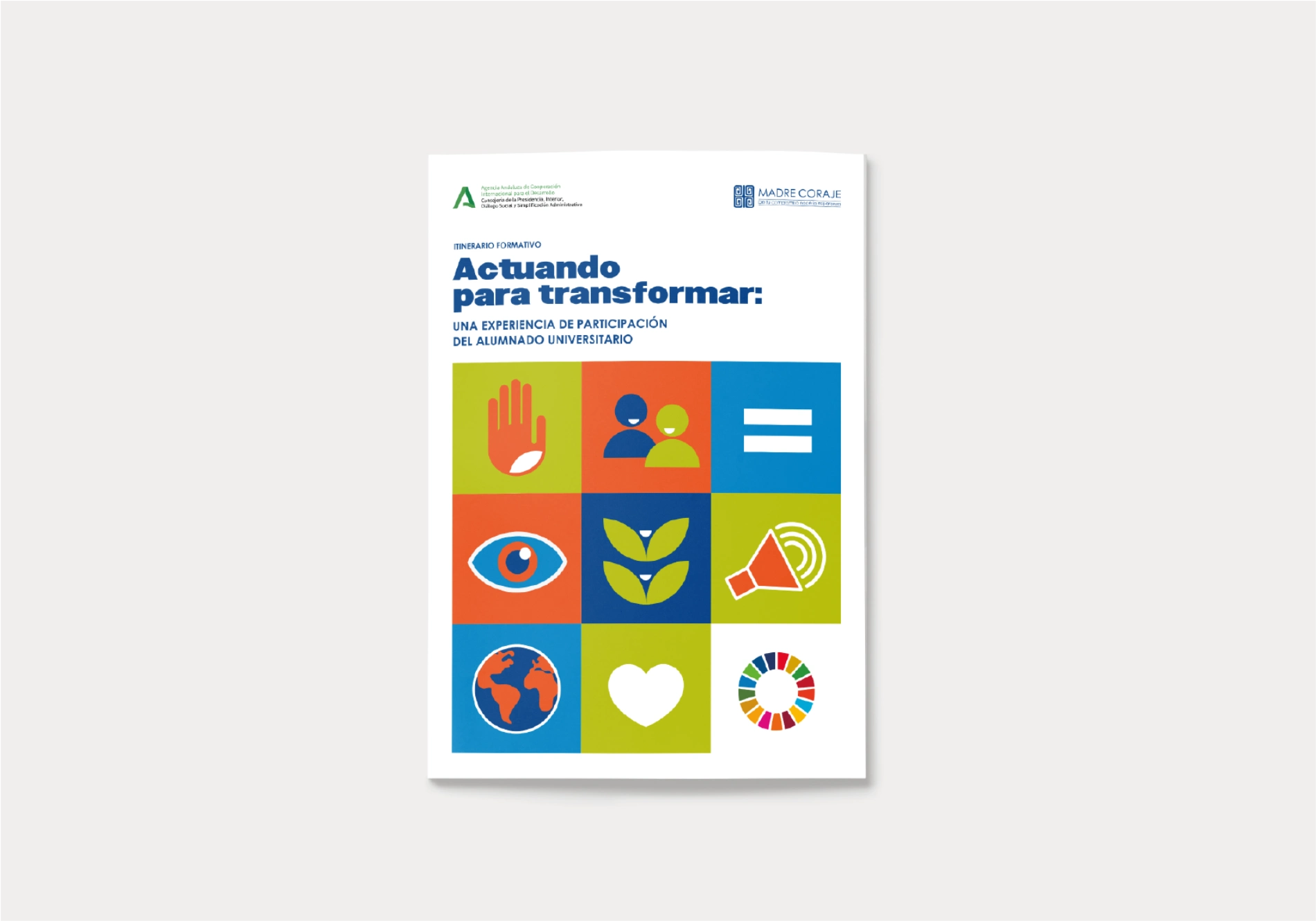 Manual editorial para Madre Coraje con identidad visual e iconografía.